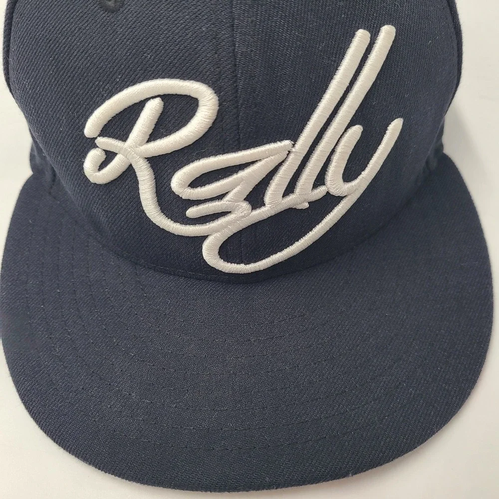 Baseballism Hat Fitted 7 1/4 59Fifty New Era Blue White Rally Cap Script Logo‎